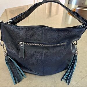 Navy Blue Leather Hobo Bag
